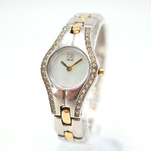 ESQ Swiss Womens Watch Two Tone 22mm MOP Dial Steel Bracelet with New Battery